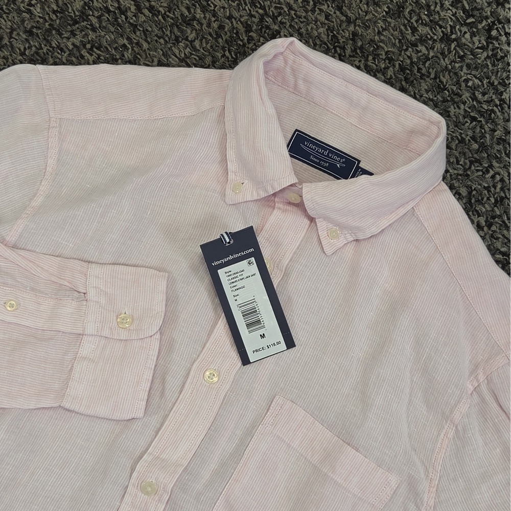 NWT Vineyard Vines Medium Long Sleeve Linen Button Down Leeward Stripe New